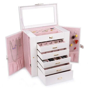 Kendal Huge Leather Jewelry Box / Case / Storage  white faux leather